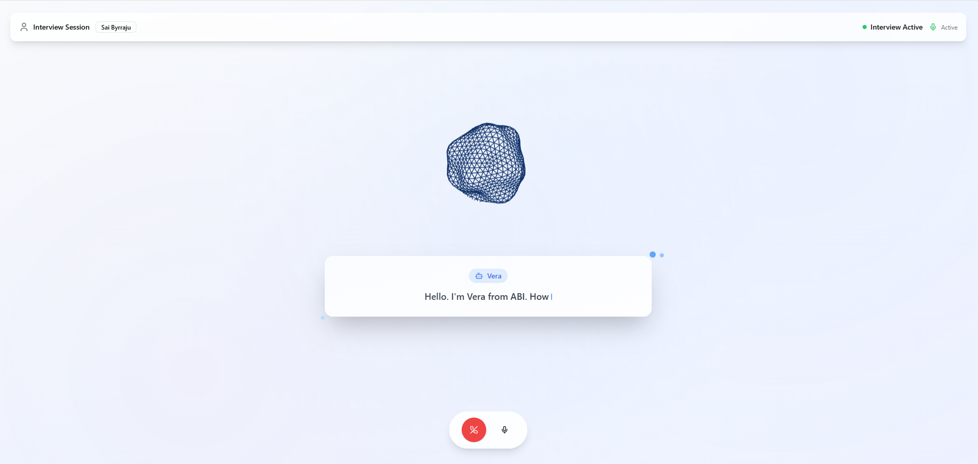 AI Interview Interface showing Vera, the AI interviewer